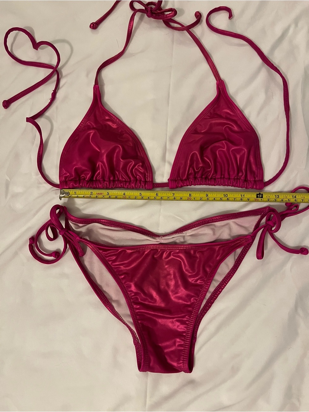 Wet Seal metallic Fuchsia Triangle String Bikini, top XL, bottoms M.